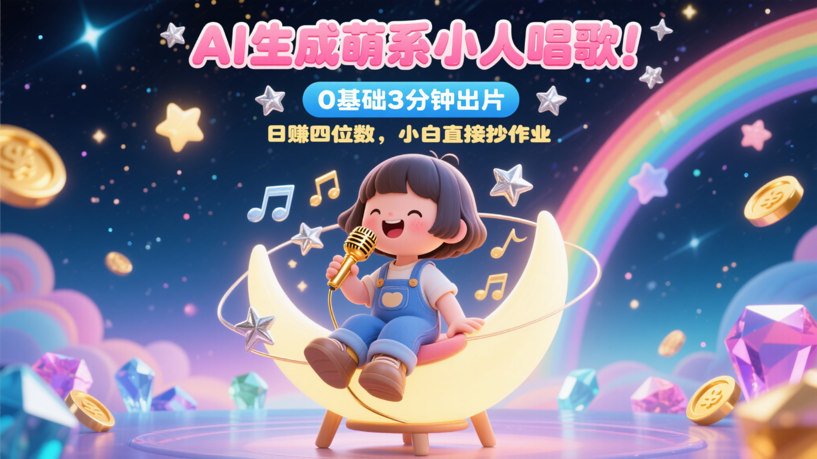 AI生成萌系小人唱歌！0基础3分钟出片，28个作品涨粉9万，日赚四位数，小白直接抄作业 - 奉壹网创-奉壹网创