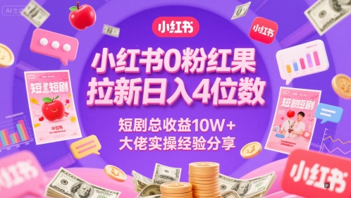 小红书0粉红果短剧拉新日入4位，数短剧总收益10W+大佬实操经验分享 - 奉壹网创-奉壹网创