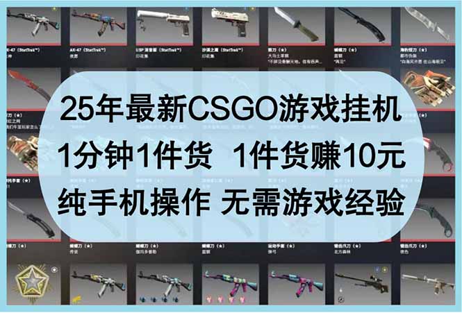 25年最新CSGO游戏挂机，1分钟1件货，1件货赚10元 纯手机操作 无需游戏经验 - 奉壹网创-奉壹网创