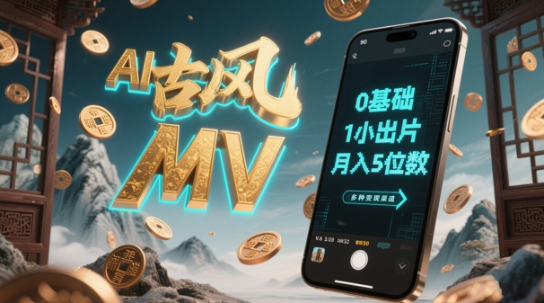 AI一键生成古风音乐MV，0剪辑基础1小时出片，多种变现渠道，一部手机月入5位数 - 奉壹网创-奉壹网创