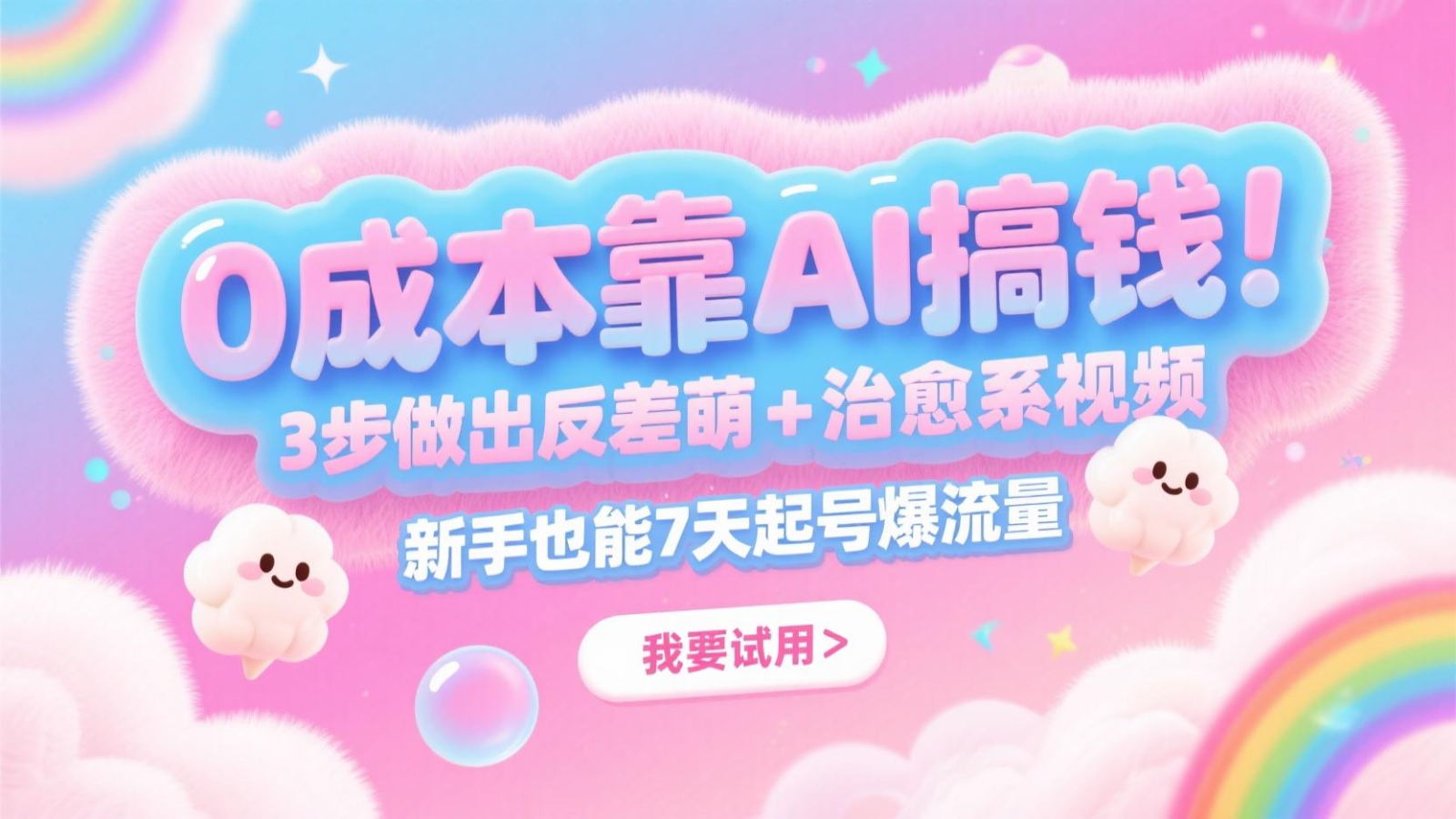 0成本靠AI搞钱！3步做出反差萌+治愈系视频，新手也能7天起号爆流量，月入5位数 - 奉壹网创-奉壹网创