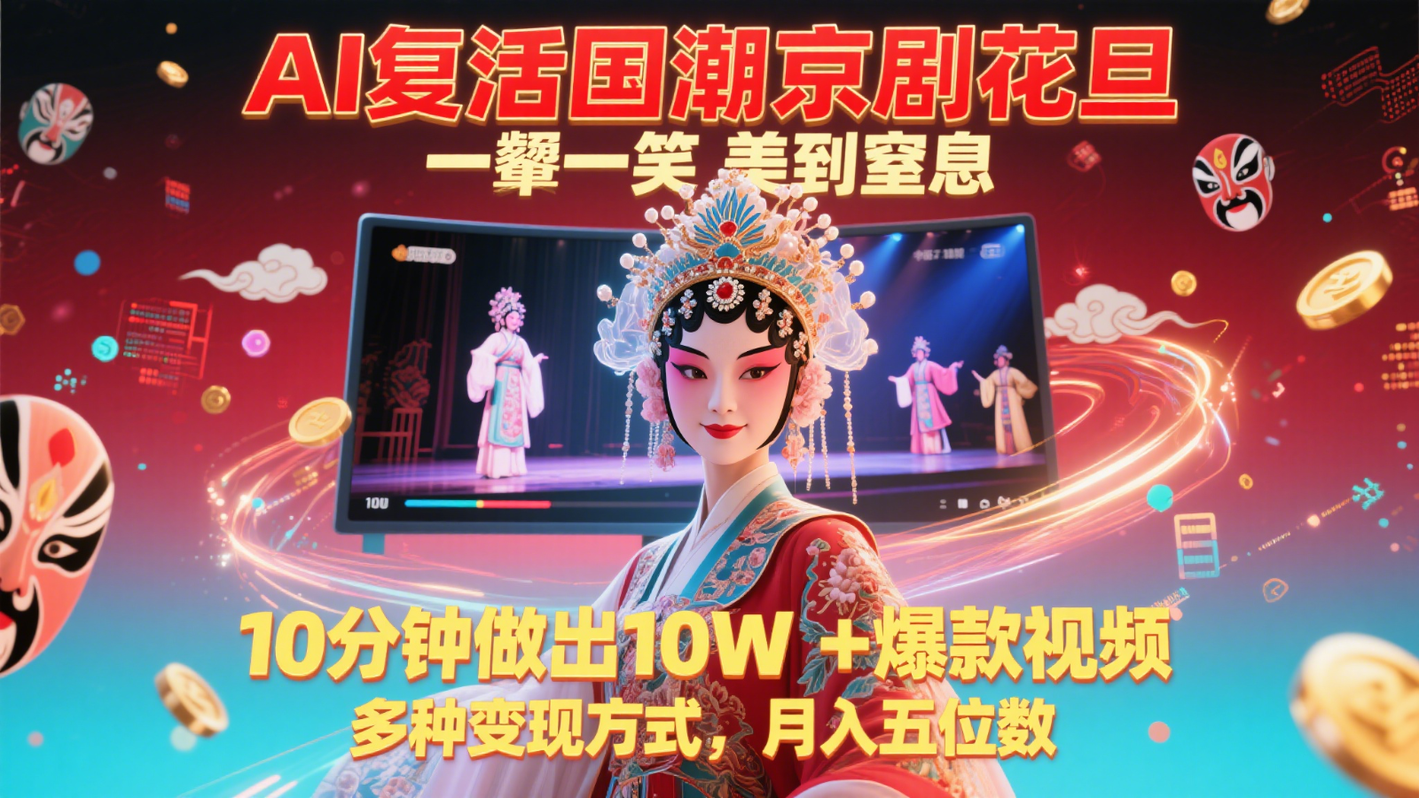 AI复活国潮京剧花旦，一颦一笑美到窒息，10分钟做出10W+爆款视频，多种变现方式 - 奉壹网创-奉壹网创