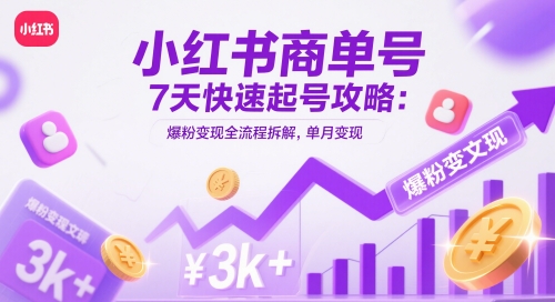 小红书商单号7天快速起号攻略：爆粉变现全流程拆解，单月变现3k+ - 奉壹网创-奉壹网创