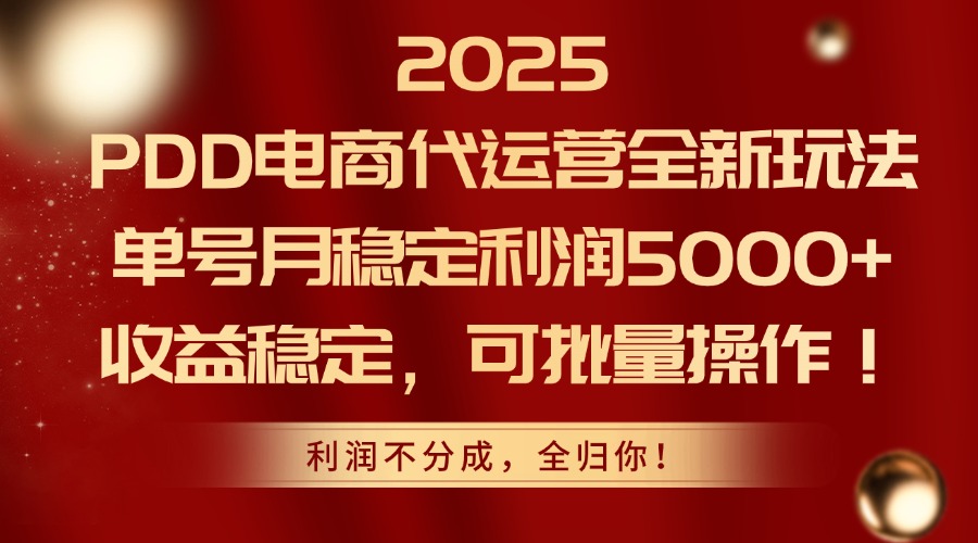 2025PDD电商代运营全新玩法，单号月稳定利润5000+，收益稳定，可批量操作 - 奉壹网创-奉壹网创