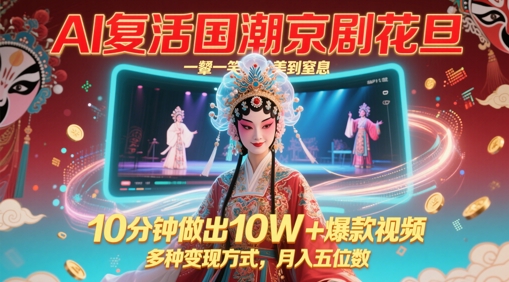 AI复活国潮京剧花旦，一颦一笑美到窒息，10分钟做出10W+爆款视频，多种变现方式，月入五位数 - 奉壹网创-奉壹网创