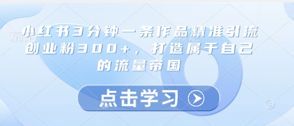 小红书3分钟一条作品精准引流创业粉300+，打造属于自己的流量帝国 - 奉壹网创-奉壹网创