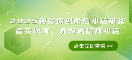 2025新版原创微信小店带货者实操课，教你微信开小店 - 奉壹网创-奉壹网创