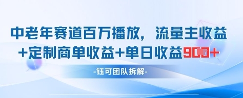 中老年赛道百万播放+流量主收益+定制收益，单日收益9张 - 奉壹网创-奉壹网创