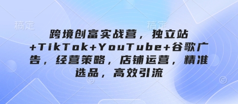跨境创富实战营，独立站+TikTok+YouTube+谷歌广告，经营策略，店铺运营，精准选品，高效引流 - 奉壹网创-奉壹网创