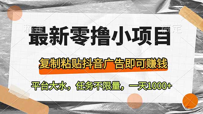 最新零撸小项目，复制粘贴抖音广告即可赚钱，平台大水，任务不限量，一... - 奉壹网创-奉壹网创