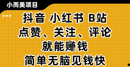 小而美的项目，抖音小红书B站视频点赞、关注、评论就能挣钱，简单无脑立见收益，妥妥的零撸项目【揭秘】 - 奉壹网创-奉壹网创