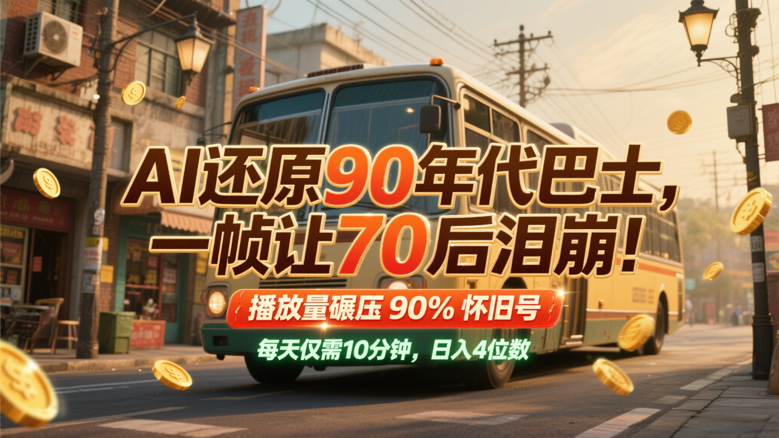 AI还原90年代巴士，一帧让70后泪崩！播放量碾压90%怀旧号，每天10分钟，日入4位数 - 奉壹网创-奉壹网创