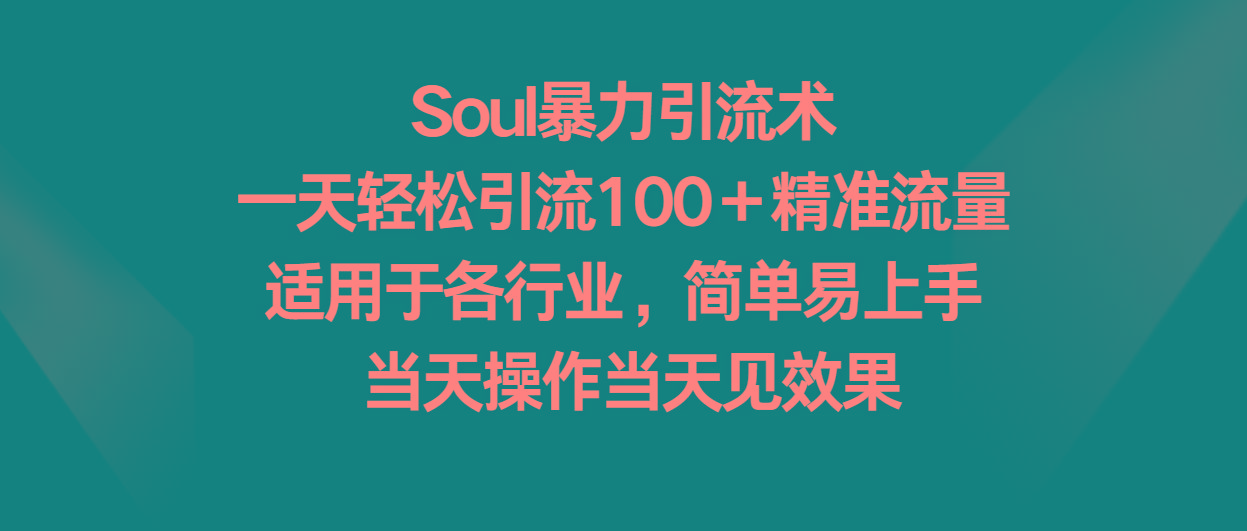 Soul暴力引流术，一天轻松引流100＋精准流量，适用于各行业，简单易上手！ - 奉壹网创-奉壹网创